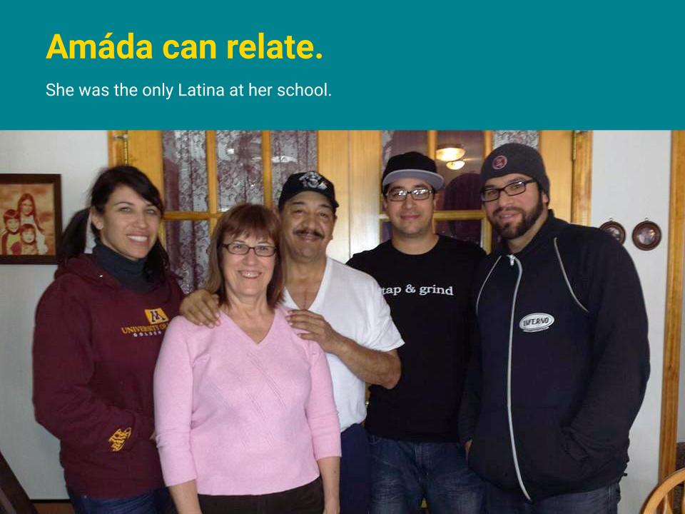 Amáda can relate. She was the only Latina at her school. Shown here with her parents and two brothers.