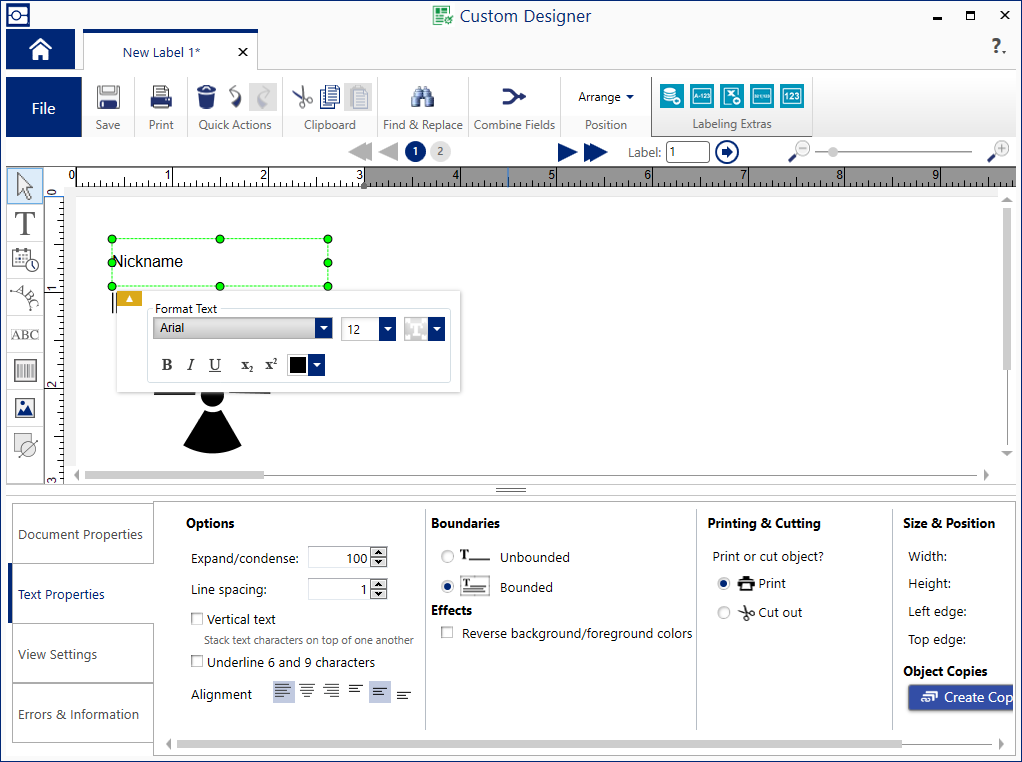 Screenshot of label design software.
