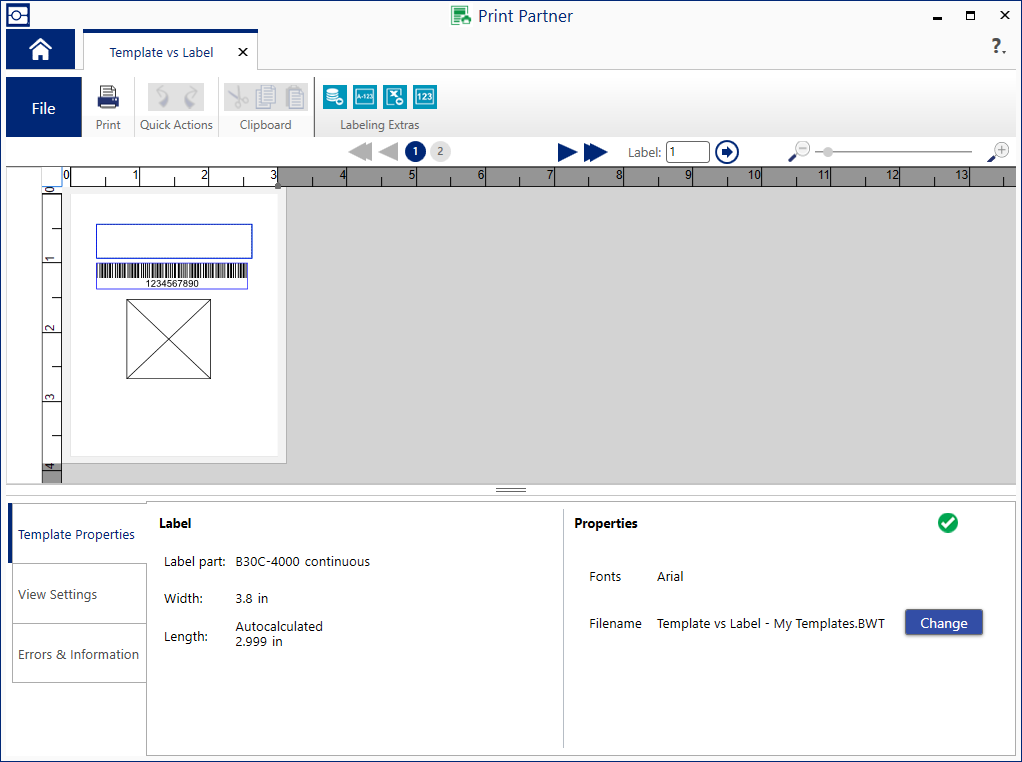 Screenshot of label printing software, showing an empty template.