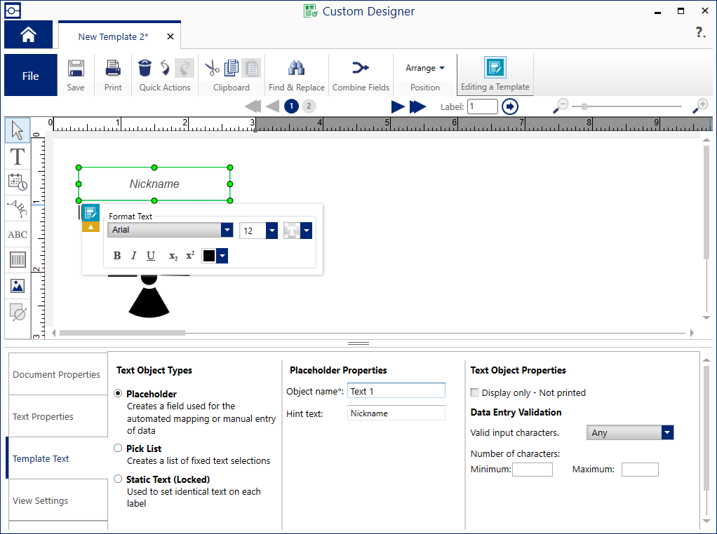 Screenshot of label template software.