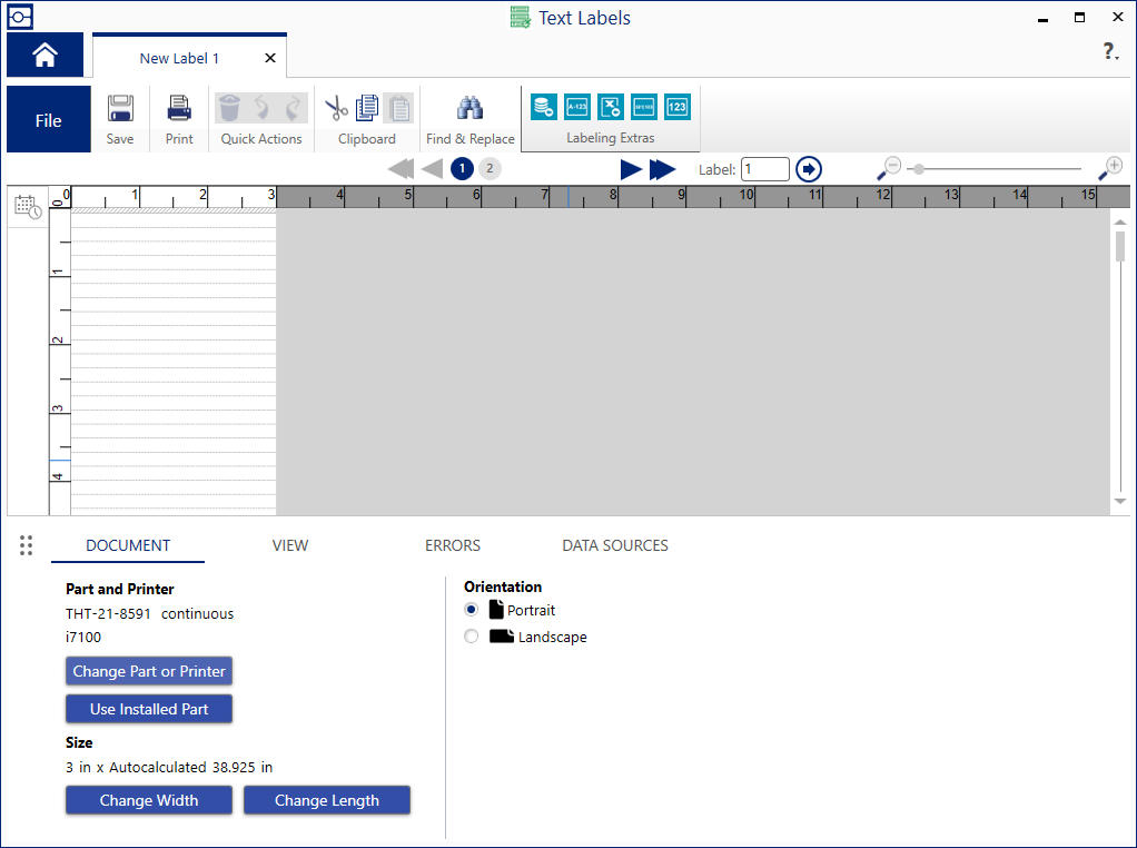 Screenshot of a label editor using a ruled text rows document layout.
